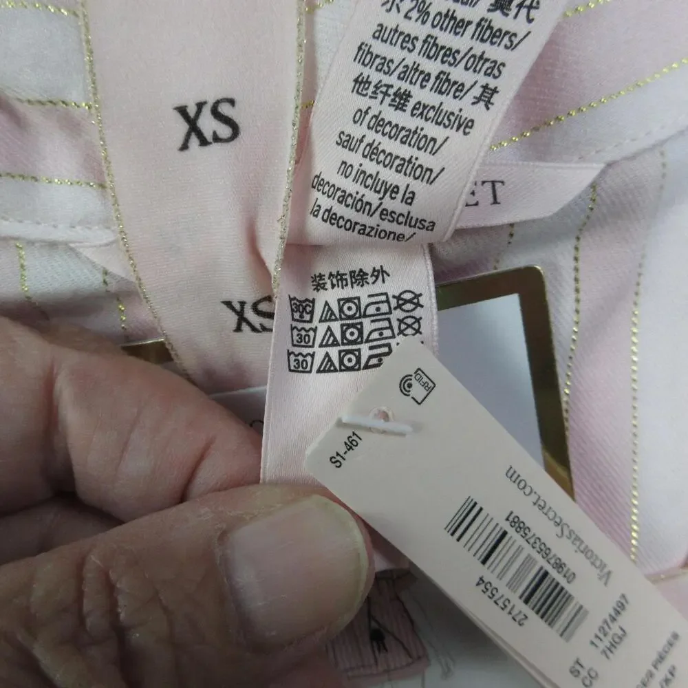 Victoria's Secret Pajama Set Womens XS Pink Striped Flannel Short Sleeve NWT